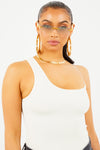 Cream Basic One Shoulder Top