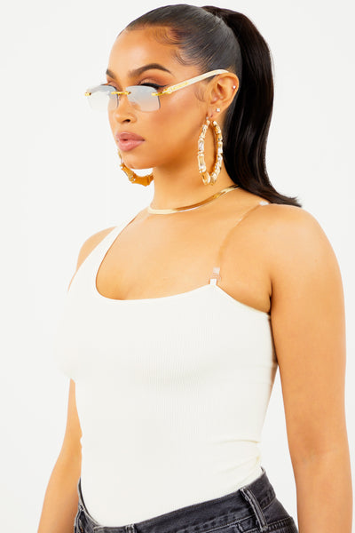 Cream Basic One Shoulder Top