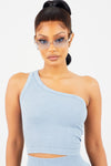 Bluestone One Shoulder Crop Top