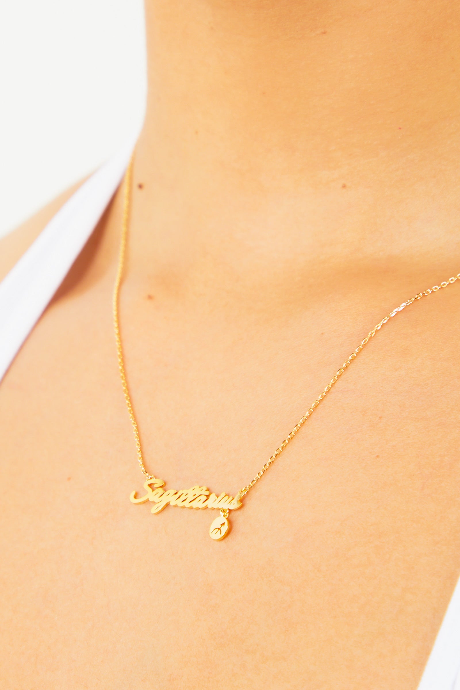 Sagittarius Nameplate Necklace - Gold