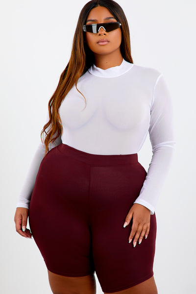 White Shape Mesh Long Sleeve Bodysuit