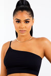 Black One Shoulder Ribbed Bralette