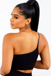 Black One Shoulder Ribbed Bralette
