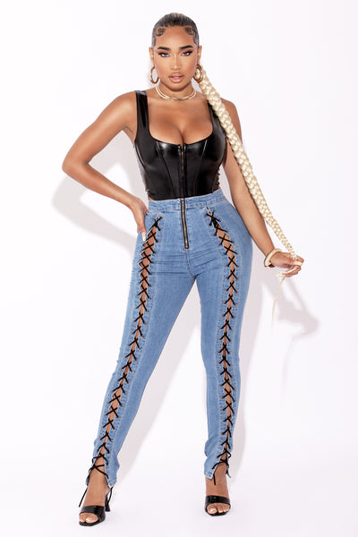 Lace Up Denim Jeans