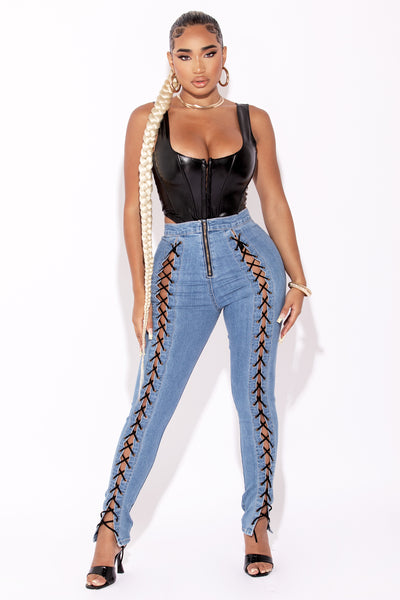 Lace Up Denim Jeans