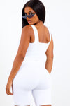 White Basic Ribbed Biker Shorts