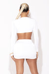 White Ruched Slinky Side Cut Skirt Set
