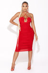 Red Ruched Sleeveless HalterNeck Bodycon Dress