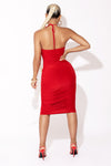 Red Ruched Sleeveless HalterNeck Bodycon Dress
