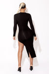 Black Long Sleeve Side Slit Dress