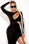 Black Long Sleeve Side Slit Dress