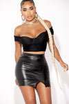 Black PU Leather Slit Mini Skirt