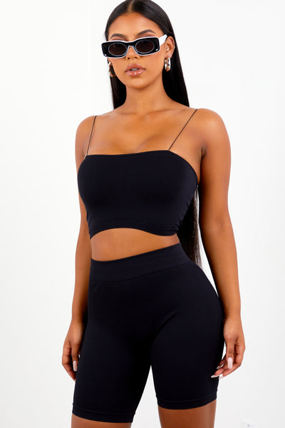 Black Basic Thin Strap Bandeau
