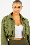 Olive Cropped Puffer Jacket