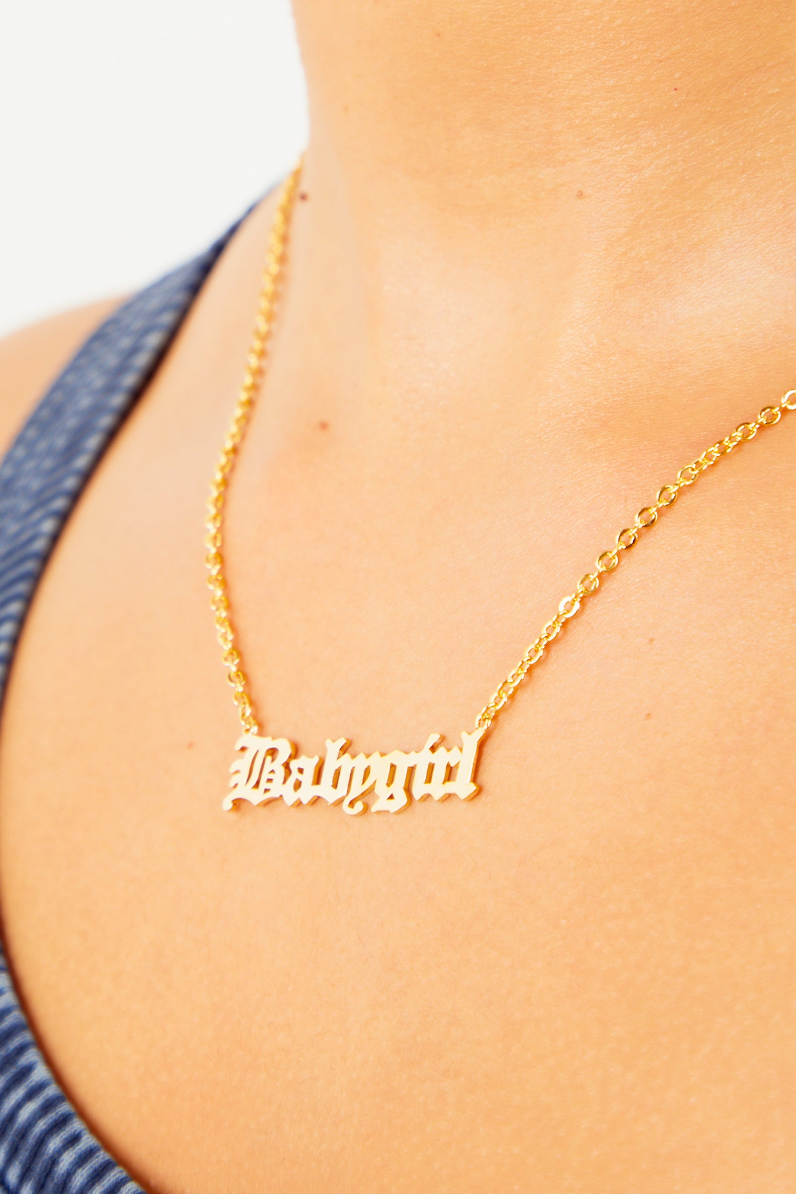 BabyGirl Gold Necklace, Baby Girl Necklace Rustic Script Large Baby Name  Pendant | eBay