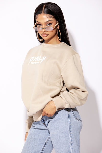 Girls Tour Crewneck - Tan