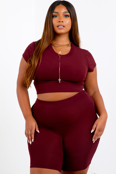 Burgundy Shape Solid Biker Shorts