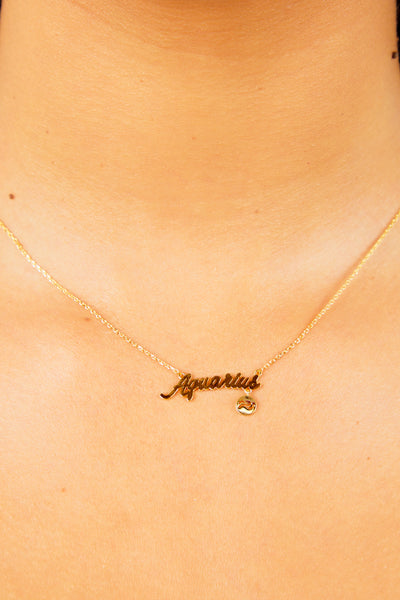 Aquarius Nameplate Necklace - Gold