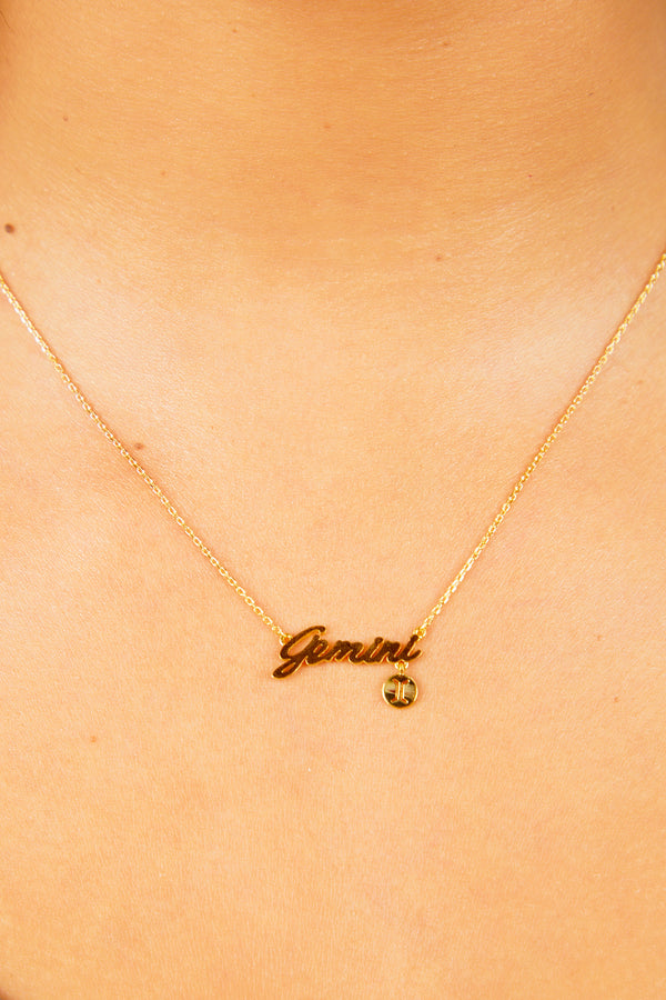 Zodiac Nameplate Necklace - Gold