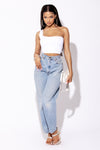White One Shoulder Ribbed Crop Top