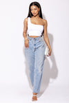 White One Shoulder Ribbed Crop Top