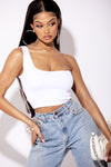 White One Shoulder Ribbed Crop Top