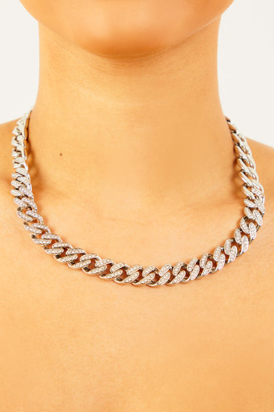 Thin Diamond Chain Necklace - Silver