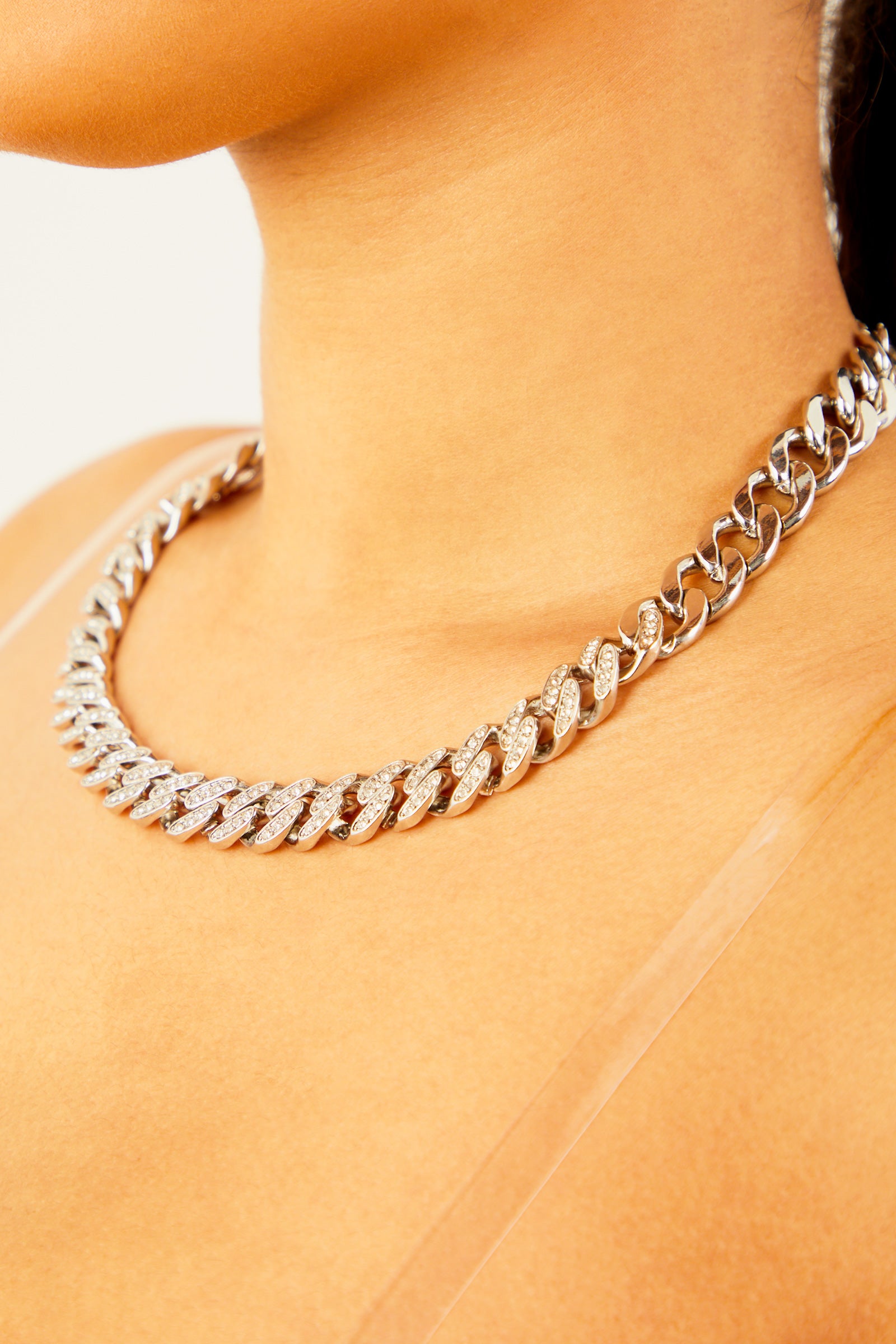 Thin Diamond Chain Necklace - Silver - sosorella