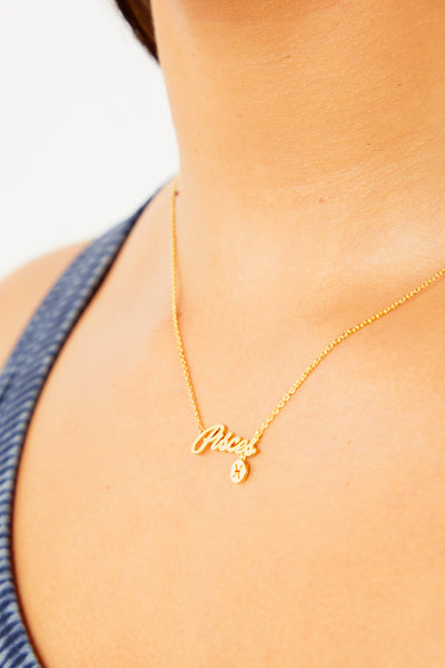 Pisces Nameplate Necklace - Gold