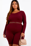 Burgundy Shape Long Sleeve Unitard