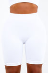 White Basic Ribbed Biker Shorts