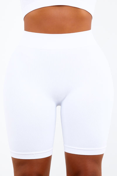 White Basic Ribbed Biker Shorts