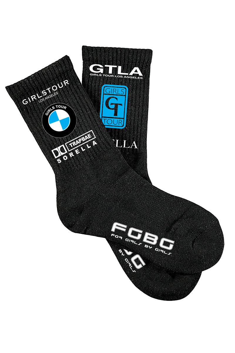 Girls Tour Black Designer Logo Socks