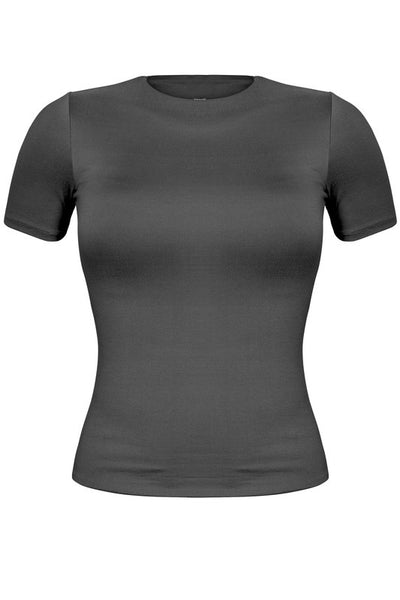 Black Short Sleeve Solid Top