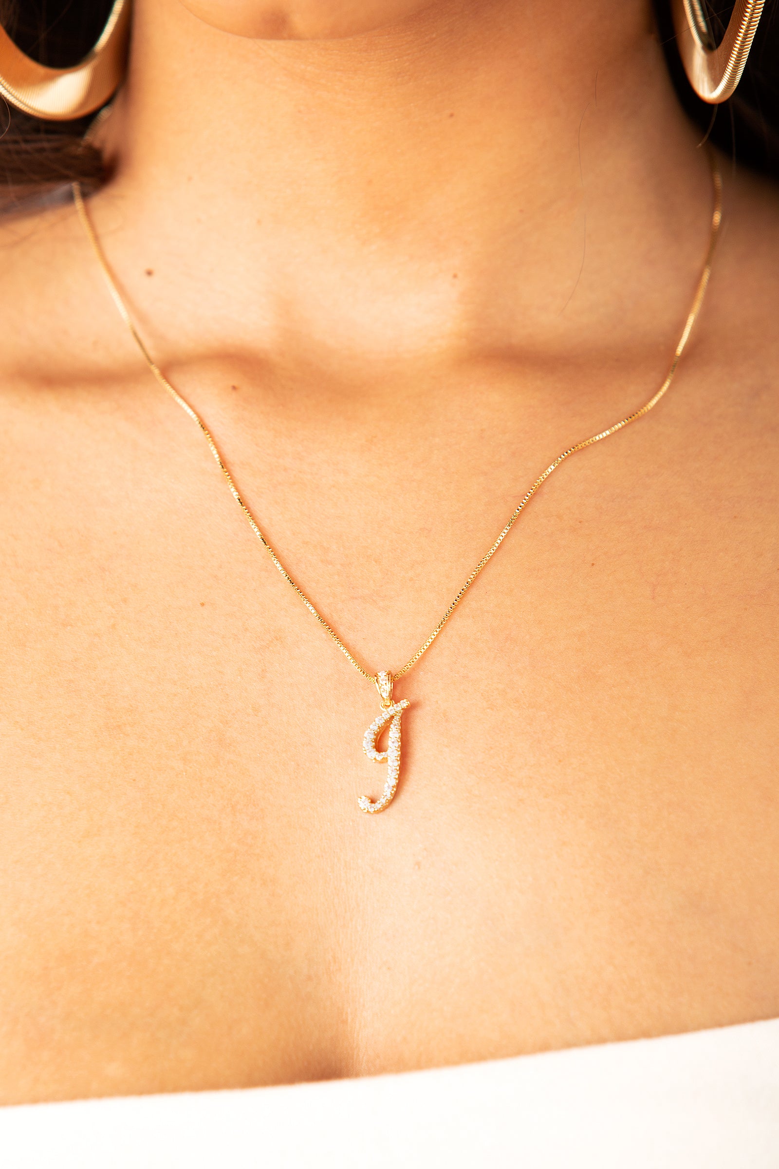 Mini Diamond J Cursive Pendant- Gold