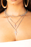 Multi Layer Cross Necklace Silver