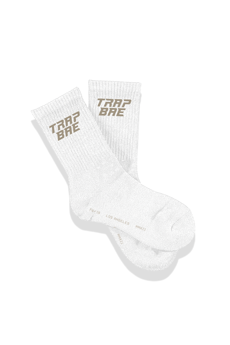 Trap Bae Crew Socks - White/Tan