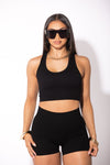 Black Mini Ribbed Biker Shorts