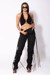 Black Cutout Drawstring Cargo Pants