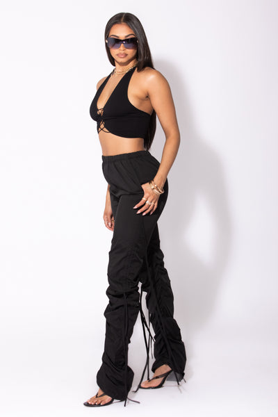 Black Cutout Drawstring Cargo Pants