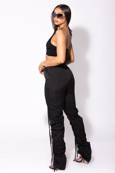 Black Cutout Drawstring Cargo Pants