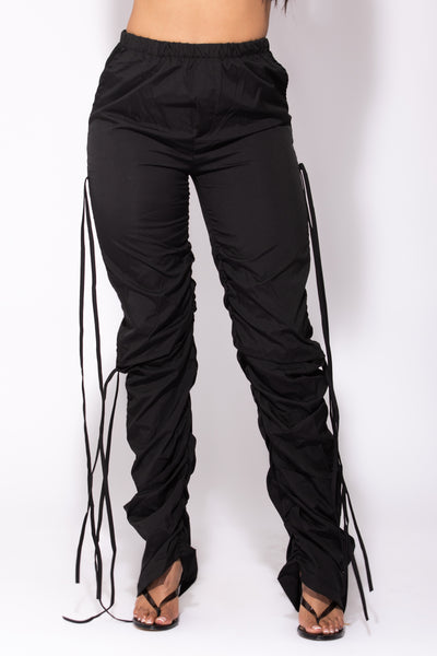 Black Cutout Drawstring Cargo Pants