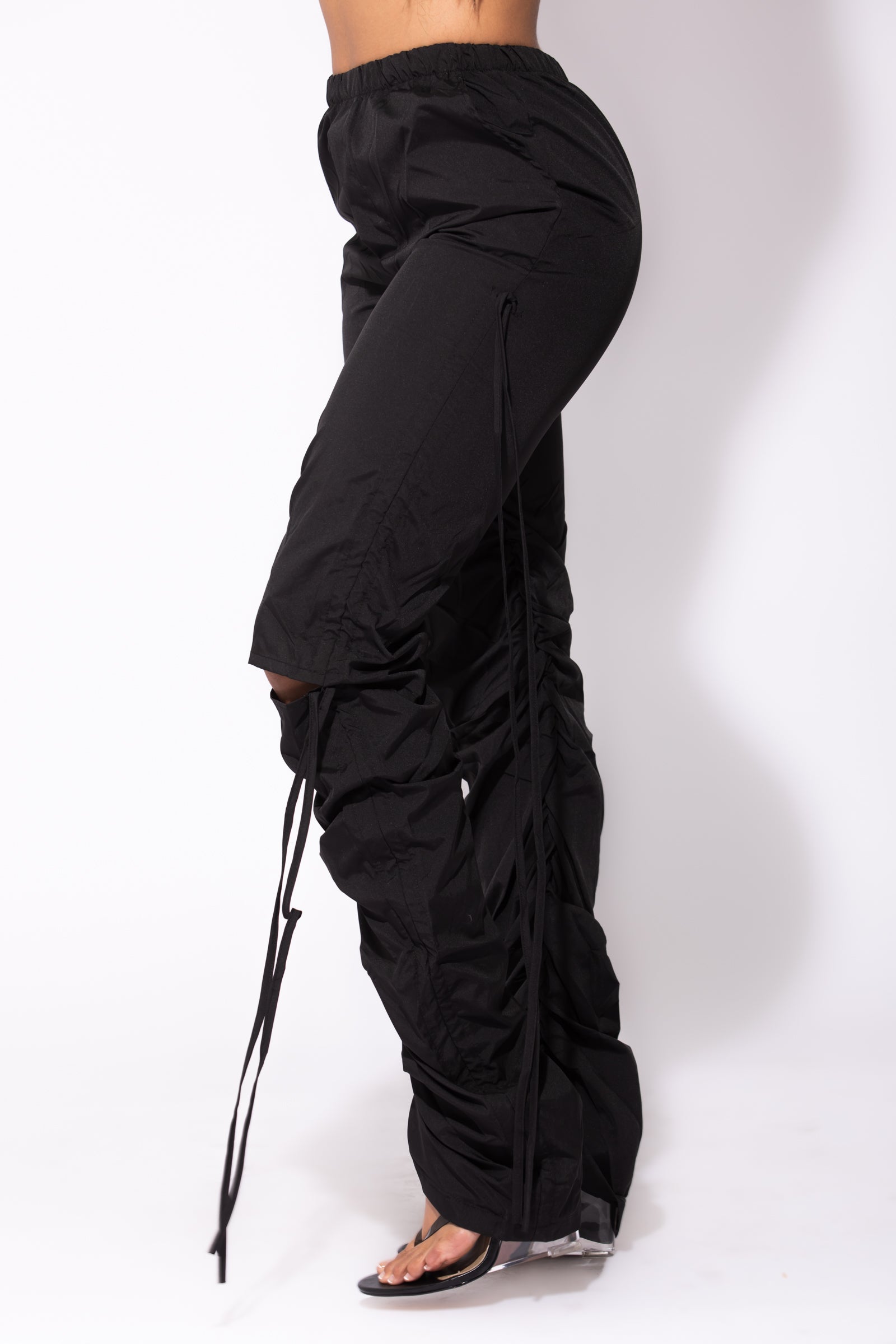 Black Cutout Drawstring Cargo Pants - sosorella