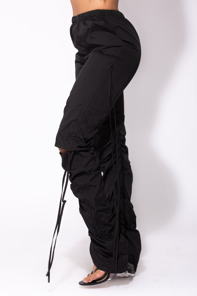 Black Cutout Drawstring Cargo Pants