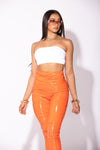 Orange Leather Ruched Pants