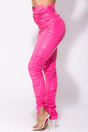 Fuchsia Leather Ruched Pants