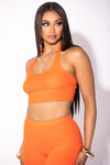 Orange Ribbed Halter Top & Legging Set