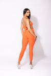 Orange Ribbed Halter Top & Legging Set