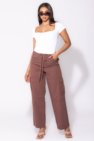 Cotton Drawstring wide leg cargo pants