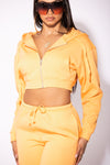 Orange Hooded Cropped Zip Up Jacket